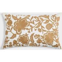 Linen Blend Floral Embroidered Bolster Cushion