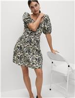 Pure Cotton Tie Front Waisted Mini Dress