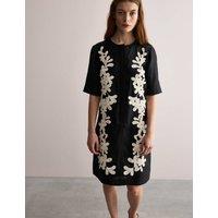 Pure Linen Embroidered Mini Shift Dress