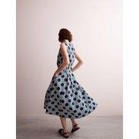 Cotton Blend Gingham Spot Print Midi Dress