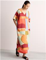 Linen Rich Colour Block Maxi Shift Dress