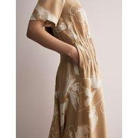 Pure Silk Floral Midi Waisted Dress