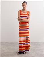 Cotton Blend Striped Midi Skater Skirt