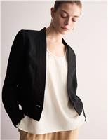 JAEGER Pure Linen Collarless Cropped Jacket Black