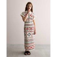 Pure Linen Printed Collared Cap Sleeve Top