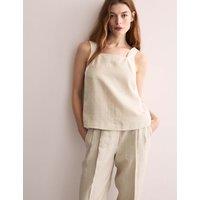 Pure Linen Contrast Trim Shell Top