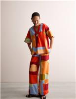 Linen Rich Printed V-Neck Top