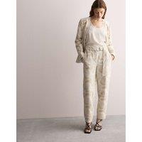 Cotton Rich Jacquard Belted Tapered Trousers