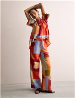 Linen Rich Printed Wide Leg Trousers