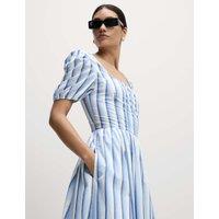 Pure Cotton Striped Midi Waisted Dress