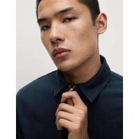 M&S Oversized Fit Cotton Rich Textured Polo Shirt Dark Navy