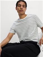 Cotton Linen Blend Striped T-Shirt