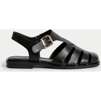 Wide Fit Leather Ankle Strap Flat Sandals