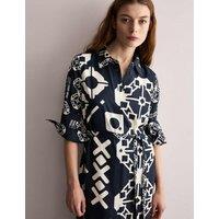 Geometric Collared Belted Midi Shirt Dress