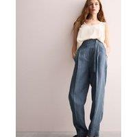 Pure Linen Pinstripe Belted Tapered Trousers