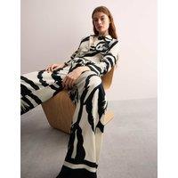 Monochrome Floral Wide Leg Trousers