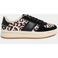 Leather Leopard Print Platform Trainers