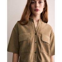 Leather Button Front Knee Length Shift Dress
