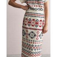 Pure Linen Geometric Midi Column Skirt
