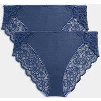 B by Boutique 2 Pack Hanna Glossie High Leg Knickers Dark Blue