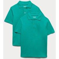 M&S 2 Pack Unisex Stain Resist School Polo Shirts (2-18 Yrs) Jade