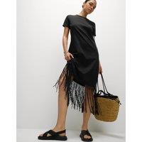 Jersey Fringe Trim Midaxi T-Shirt Beach Dress