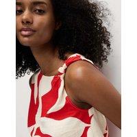 Linen Rich Printed Twist One Shoulder Top