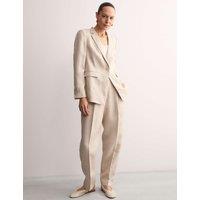 JAEGER Pure Linen Pleat Front Tapered Trousers Oatmeal