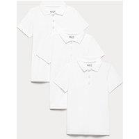 M&S 3 Pack Unisex Stain Resist Slim Fit School Polo Shirts (2-18 Yrs) White