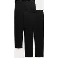 M&S 2 Pack Girls' Regular Leg Slim Waist School Trousers Black