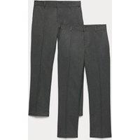 M&S 2 Pack Boys' Regular Leg School Trousers (2-18 Yrs) Grey