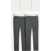M&S 2 Pack Boys' Skinny Leg School Trousers (2-18 Yrs) Grey