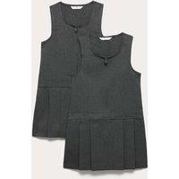 M&S 2 Pack Pleated Pinafore School Dresses (2-12 Yrs) Grey