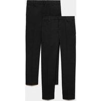M&S 2 Pack Boys' Slim Leg Longer Length School Trousers (2-18 Yrs) Black