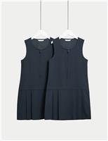 M&S 2 Pack Pleated Pinafore School Dresses (2-12 Yrs) Navy
