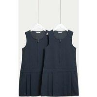 M&S 2 Pack Pleated Pinafore School Dresses (2-12 Yrs) Navy
