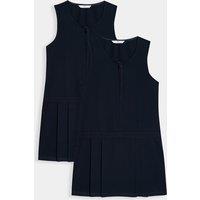 M&S 2 Pack Pleated Pinafore School Dresses (2-12 Yrs) Navy