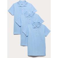 M&S 3 Pack Unisex Stain Resist Slim Fit School Polo Shirts (2-18 Yrs) Blue