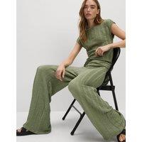 Textured Elasticated Waist Wide Leg Trousers