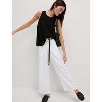 M&S Linen Rich Wide Leg Cropped Trousers White