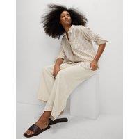 M&S Linen Rich Wide Leg Cropped Trousers Oatmeal