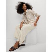 Linen Rich Wide Leg Cropped Trousers