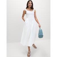 Pure Cotton Textured Midi Waisted Dress
