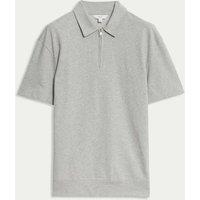 M&S Oversized Fit Cotton Rich Textured Polo Shirt Grey Marl