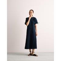 Pure Cotton Tie Detail Midi Shift Dress