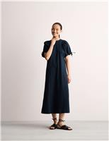 Pure Cotton Tie Detail Midi Shift Dress