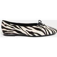 Leather Pony Hair Zebra Print Bow Ballet Pumps