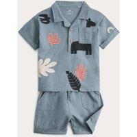 M&S 2 Piece Safari Shirt & Shorts Outfit (0-3 Yrs) Blue