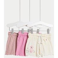 3pk Pure Cotton Jersey Floral Embroidery Shorts (0 Mths-3 Yrs)