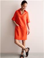Pure Linen V-Neck Knee Length Shift Dress